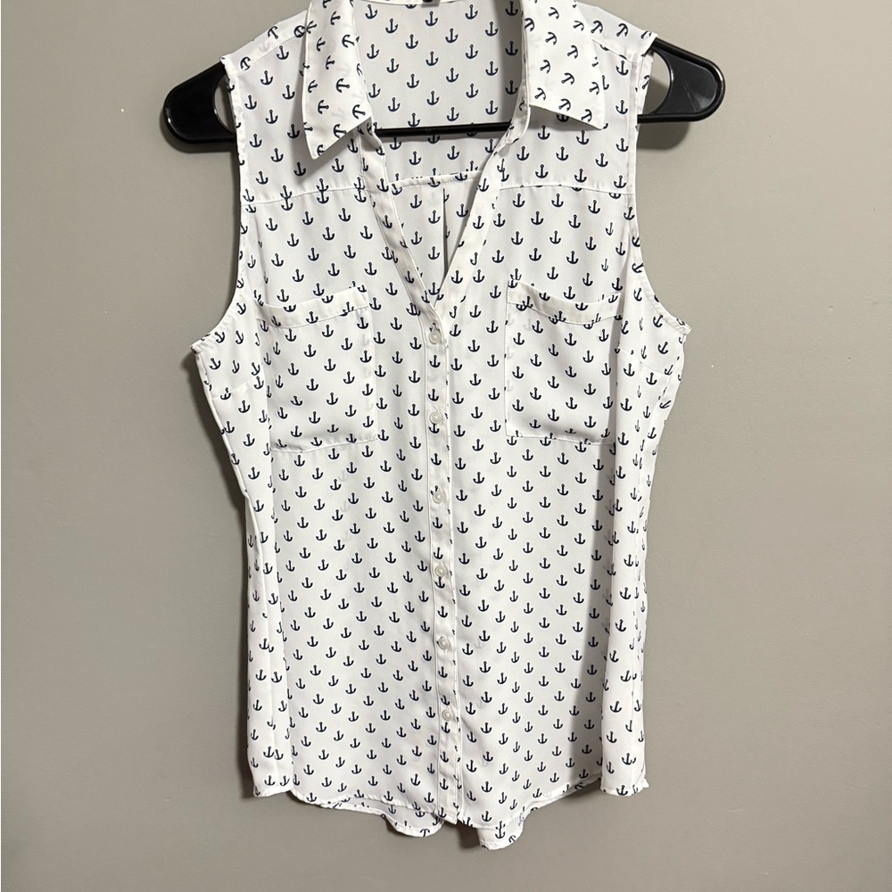 Express Portofino Anchor Print Sleeveless Blouse